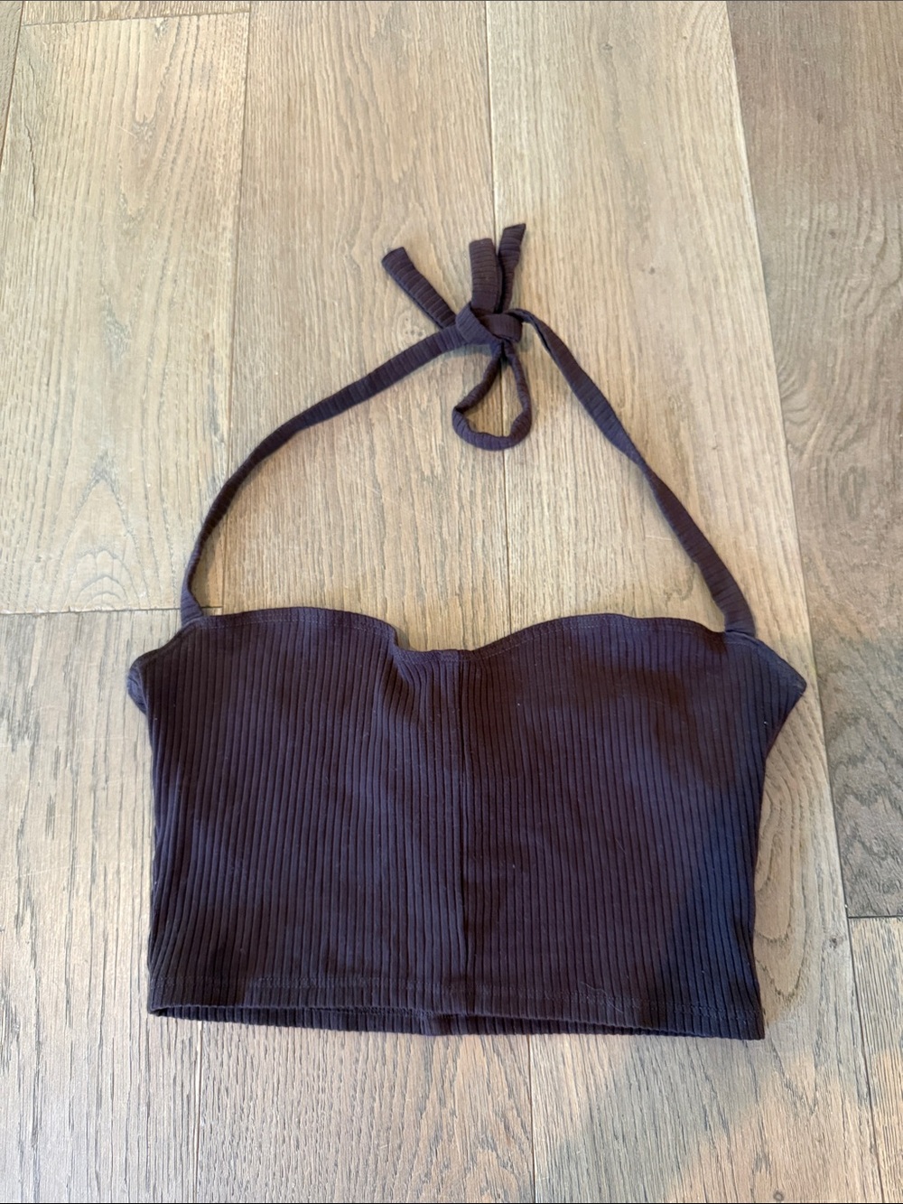 Reformation Chocolate Ribbed Halter Crop Top - M